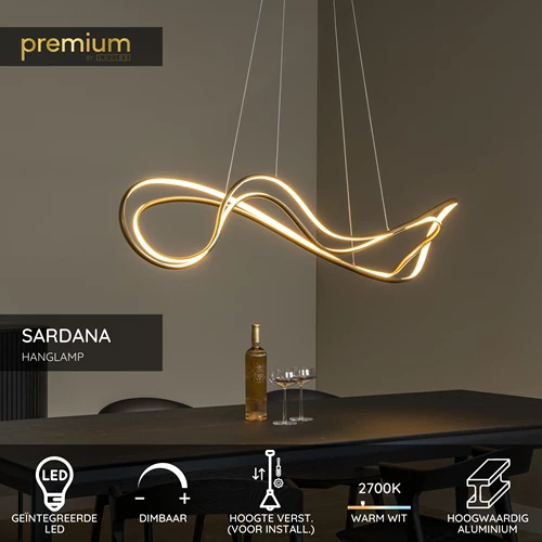 Lucide SARDANA - Hanglamp - LED Dimb. - 1x54W 2700K - Mat Goud / Messing | Premium - USP